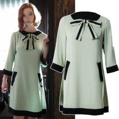 Beth Harmon Costume The Queen's Gambit  60s Mint Cosplay Dress（Ready To Ship）