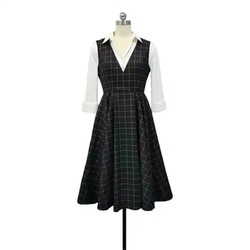 Beth Harmon Costume The Queen's Gambit Plaid A-Line Dress In Stock Takerlama