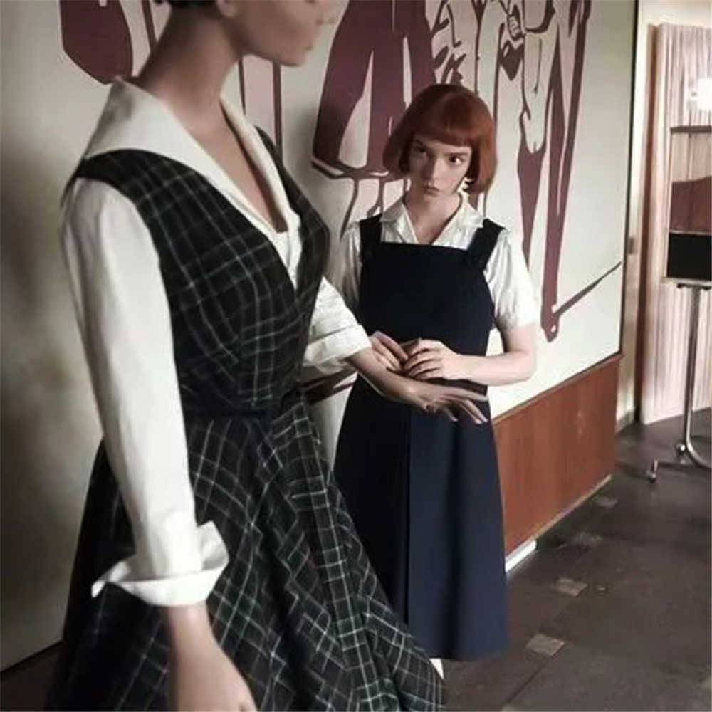 Beth Harmon Costume The Queen's Gambit Plaid A-Line Dress In Stock Takerlama