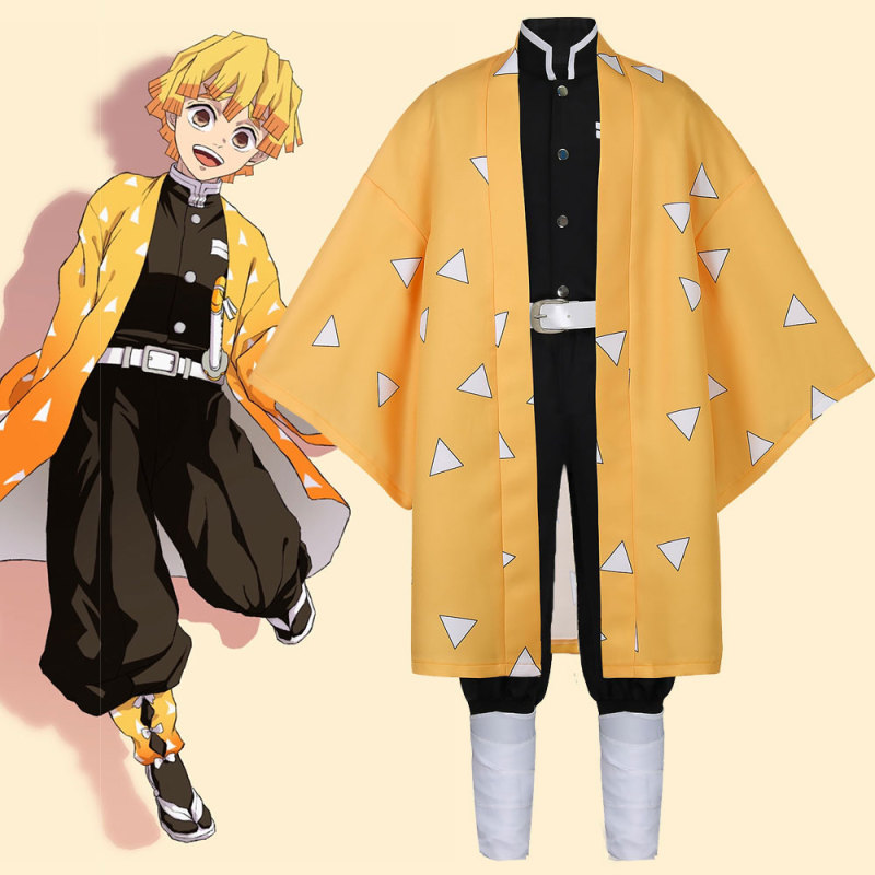 Kids Demon Slayer Kimetsu no Yaiba Agatsuma Zenitsu Cosplay Costume Full Set (Ready To Ship)