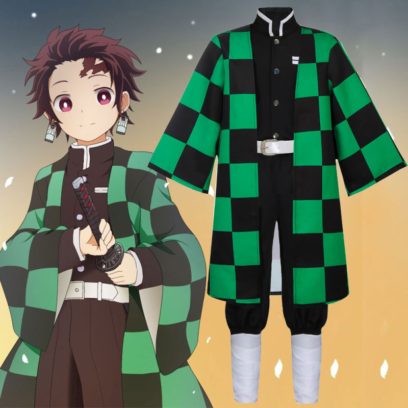 Kids Demon Slayer Kimetsu no Yaiba Kamado Tanjirou Cosplay Costume Full Set