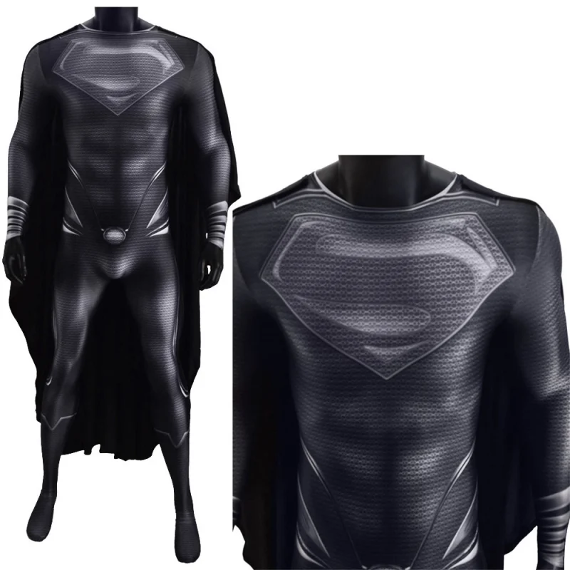 Justice League Man of Steel Superman Clark Kent Black Cosplay Costume Kids Adults