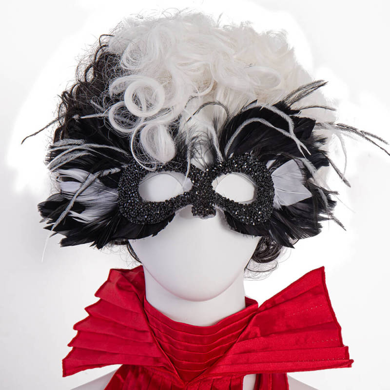 Cruella Cosplay Costume De Vil Emma Stone Red Dress Wig Gloves