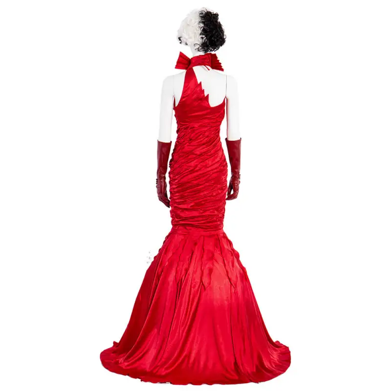2021 Cruella De Vil Emma Stone Red Dress Cosplay Costume Wig Gloves Eye  Mask-Takerlama