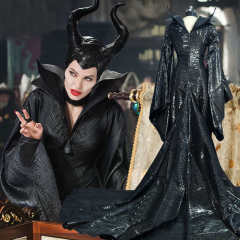 Disney Maleficent Costume Mistress of Evil Black Witch Angelina Jolie Cosplay Dress Hat Takerlama