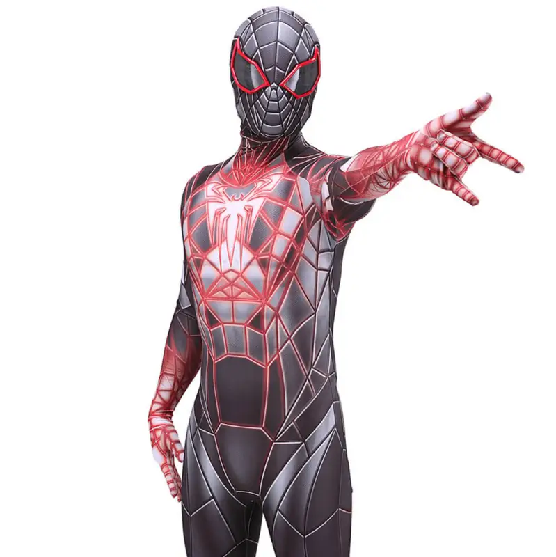 White PS5 Miles Morales Spiderman Cosplay Costume Spandex Bodysuit Hallween  Prop