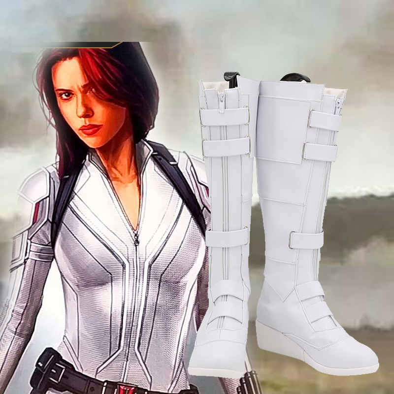 Black Widow Natasha Romanoff White Cosplay Boots Takerlama