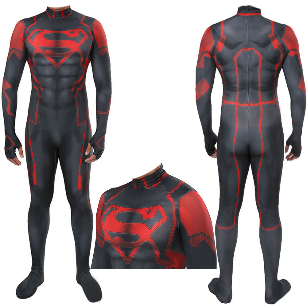 Man of Steel Superman Black Red Cosplay Costume Adult Kids