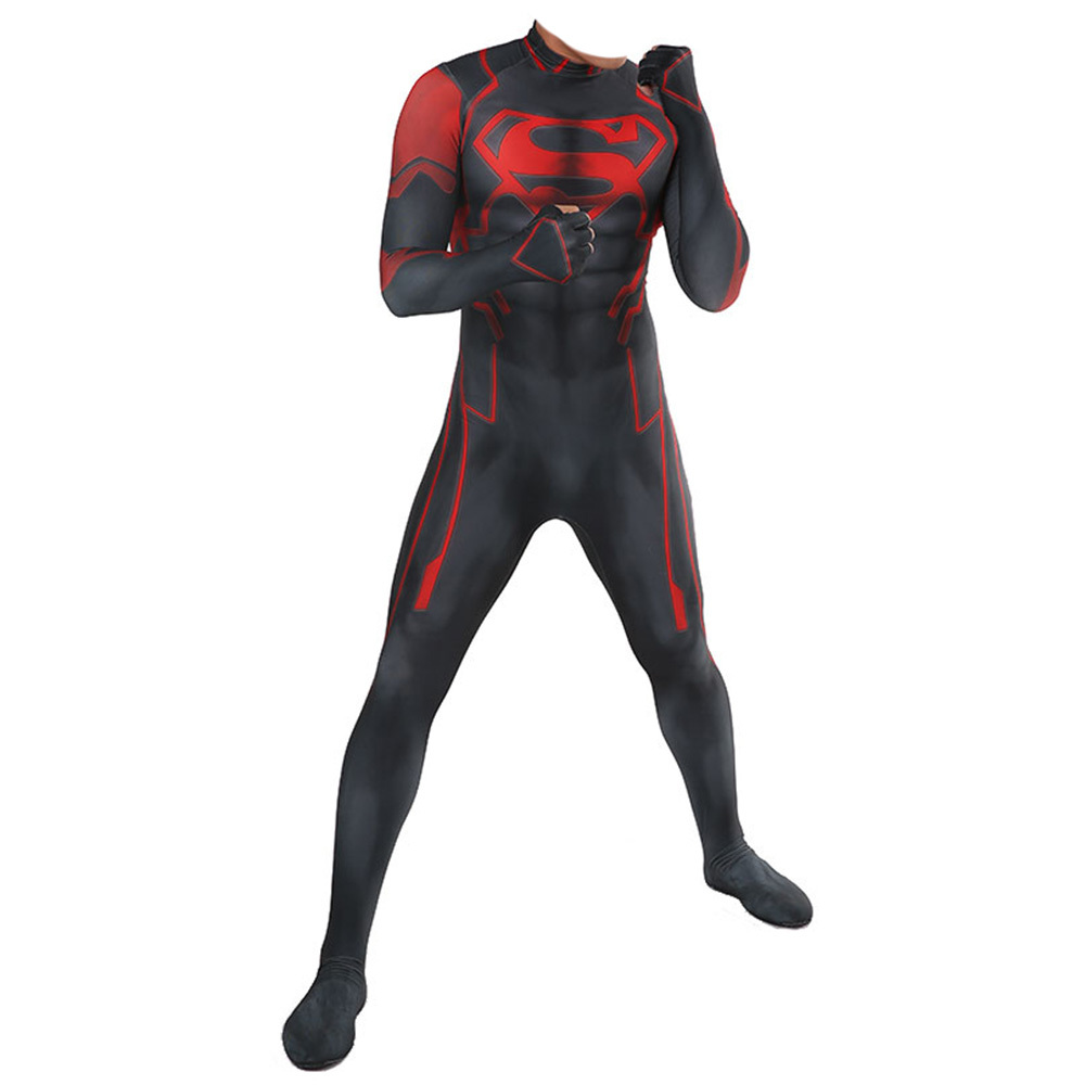 Man of Steel Superman Black Red Cosplay Costume Adult Kids