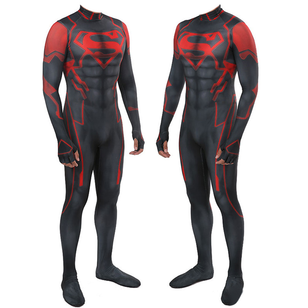 Man of Steel Superman Black Red Cosplay Costume Adult Kids