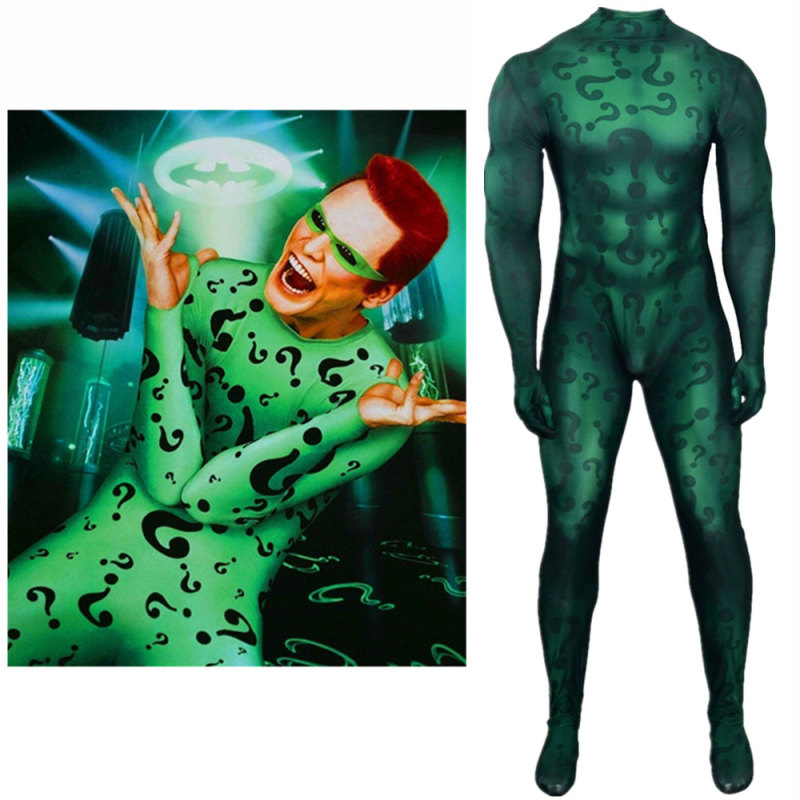 The Riddler Costume Edward Nigma Nashton Cosplay Bodysuit Adult Kids