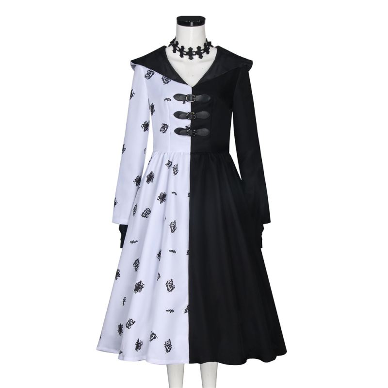 101 Dalmatians Cruella De Vil Black White Dress Gloves Cosplay Costume Takerlama (Ready To Ship)