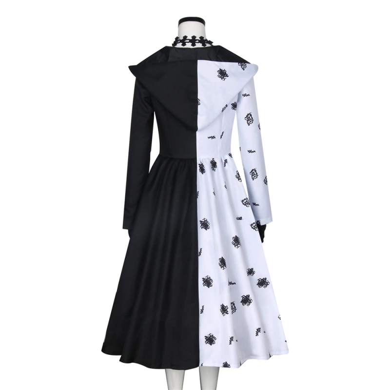 101 Dalmatians Cruella De Vil Black White Dress Gloves Cosplay Costume Takerlama (Ready To Ship)