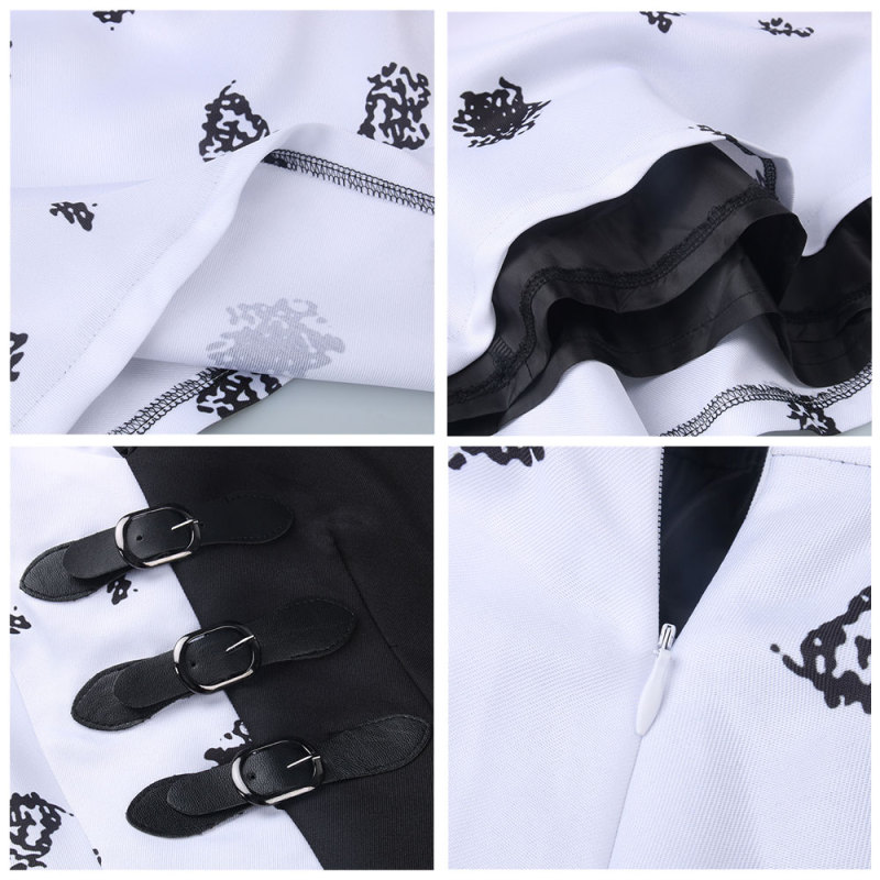 101 Dalmatians Cruella De Vil Black White Dress Gloves Cosplay Costume Takerlama (Ready To Ship)