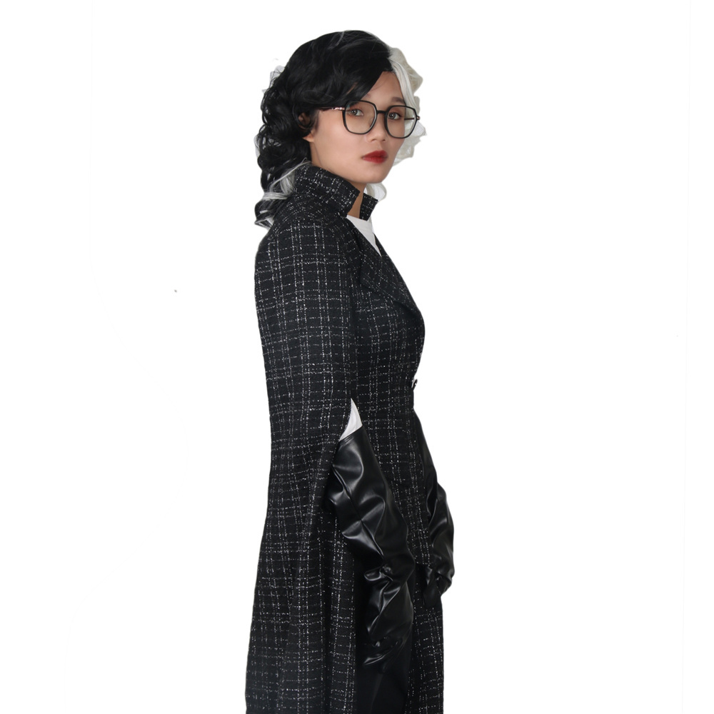 Cruella De Vil Emma Stone Cosplay Costume Coat Gloves (No wig)-2021 Movie