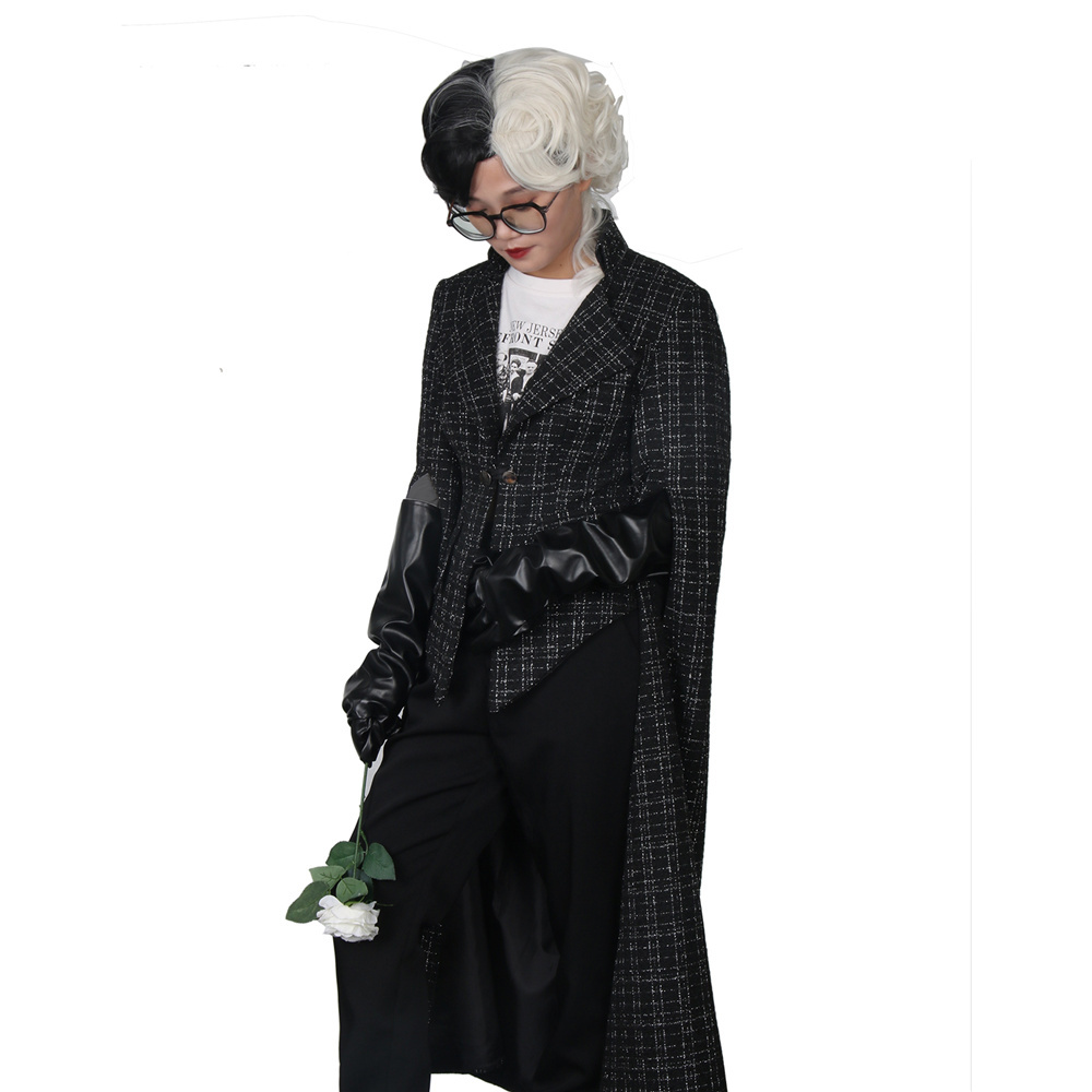 Cruella De Vil Emma Stone Cosplay Costume Coat Gloves (No wig)-2021 Movie