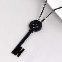 Takerlama Coraline & the Secret Door Black Button Key Skeleton Cosplay Necklace