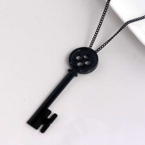 Takerlama Coraline &amp; the Secret Door Black Button Key Skeleton Cosplay Necklace