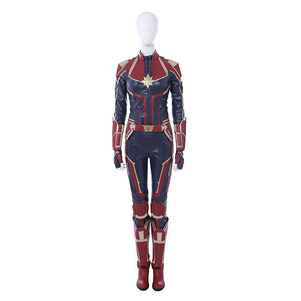 Deluxe Leather Captain Marvel Carol Danvers Cosplay Suit Shoes Helmet Takerlama