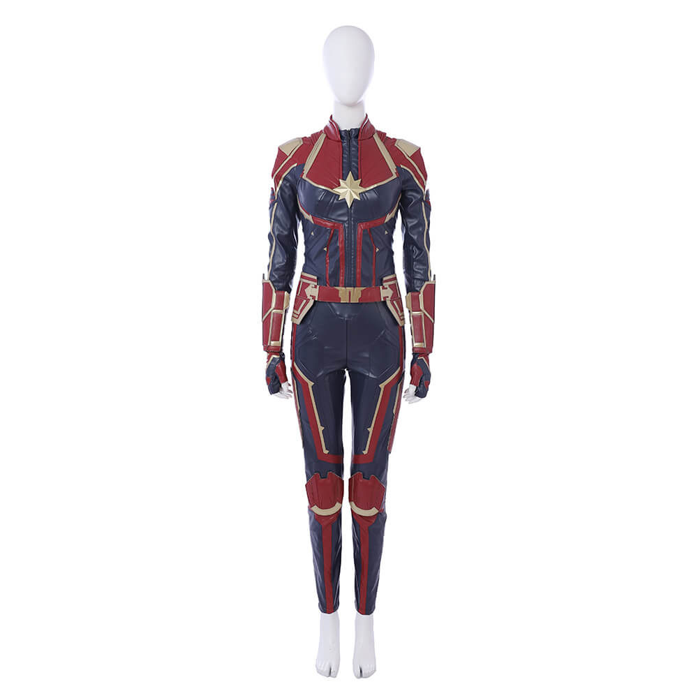 Deluxe Leather Captain Marvel Carol Danvers Cosplay Suit Shoes Helmet Takerlama