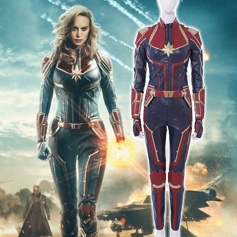 Deluxe Leather Captain Marvel Carol Danvers Cosplay Suit Shoes Helmet Takerlama