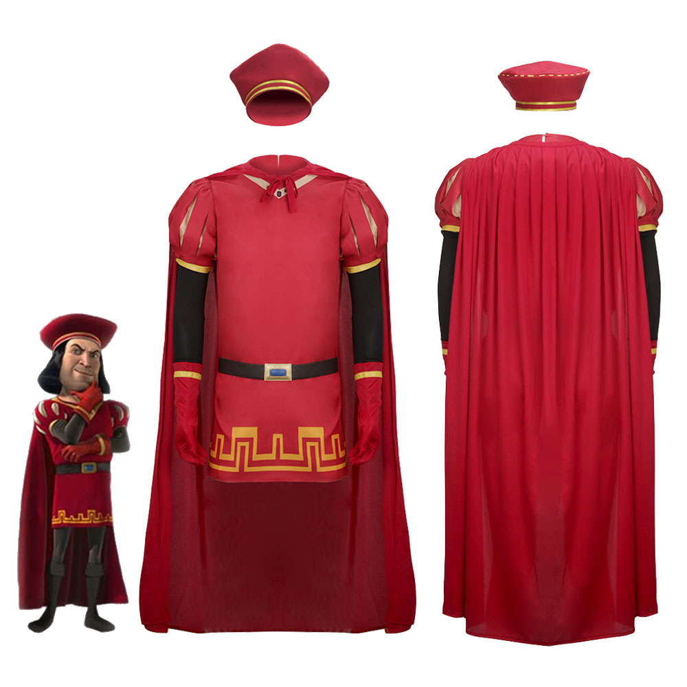 Shrek Lord Farquaad Cosplay Costume Halloween Red Robe Cap Takerlama