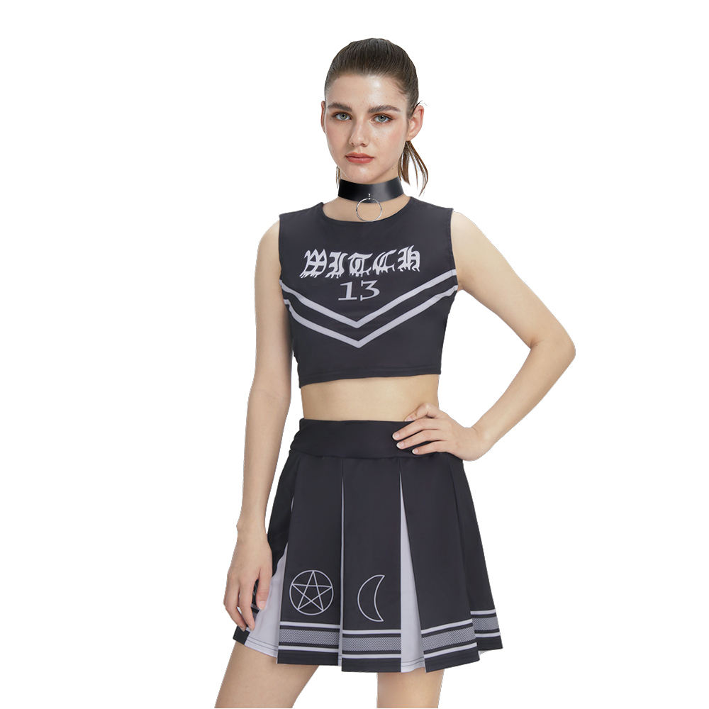 Deinfluencer 2022 Coven Witch Black Cheerleader Tops Skit Set