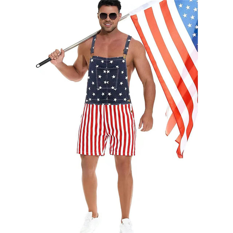 Independence Day Jumpsuit Star Stripe Suspender Pants 4th of July Clothing Overalls Stripe Takerlama
