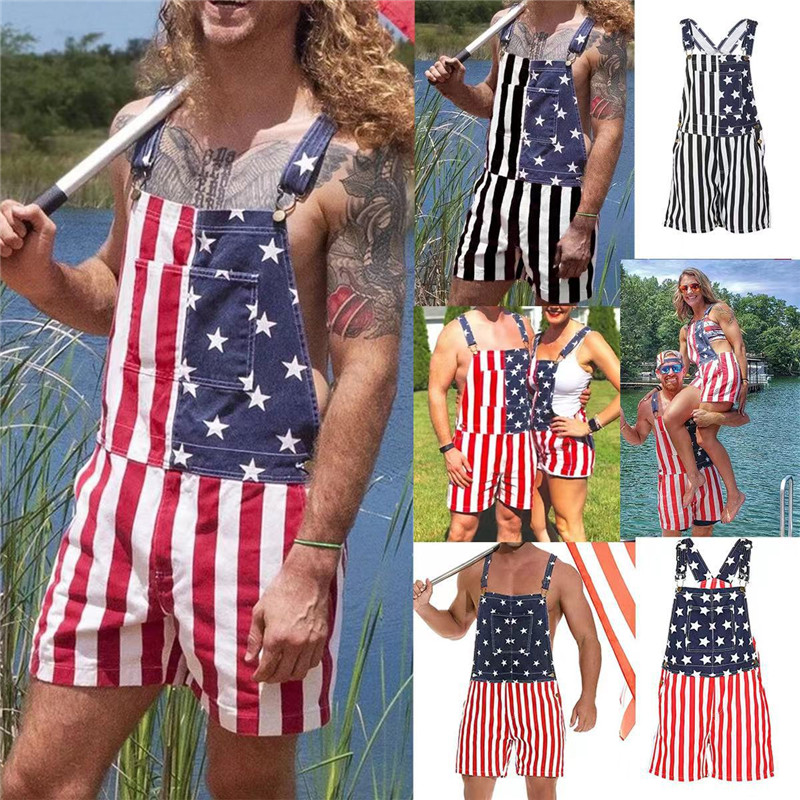 Independence Day Jumpsuit Star Stripe Suspender Pants 4th of July Clothing Overalls Stripe Takerlama