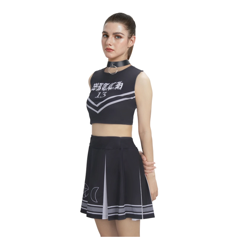 Deinfluencer 2022 Coven Witch Black Cheerleader Tops Skit Set  In Stock Takerlama