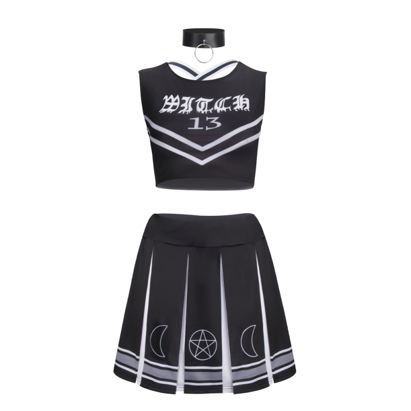 Deinfluencer 2022 Coven Witch Black Cheerleader Tops Skit Set  In Stock Takerlama