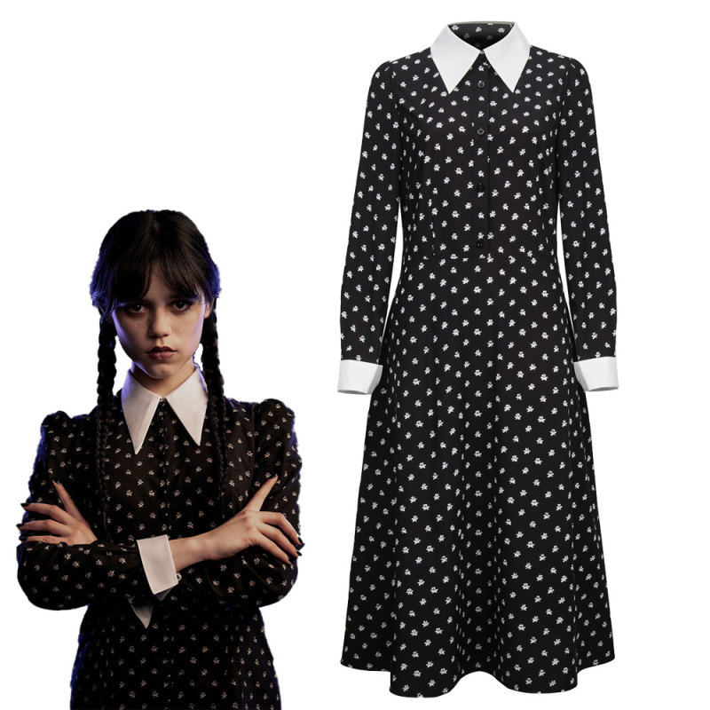 Wednesday The Addams Family Black Costume Cosplay Dress Adult Kids M XL In Stock