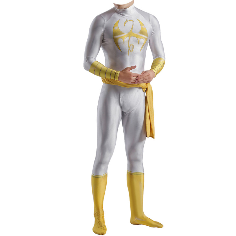 Iron Fist Danny Rand Superhero Cosplay Costume White Bodysuit With Belt