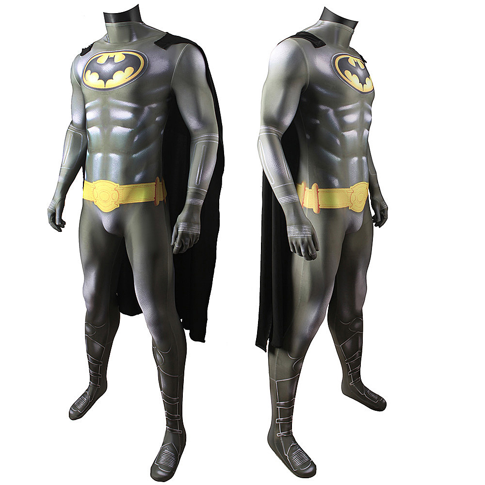 The Batman Cosplay Costume Michael Keaton Steel Superhero Grey Jumpsuit Cloak Takerlama