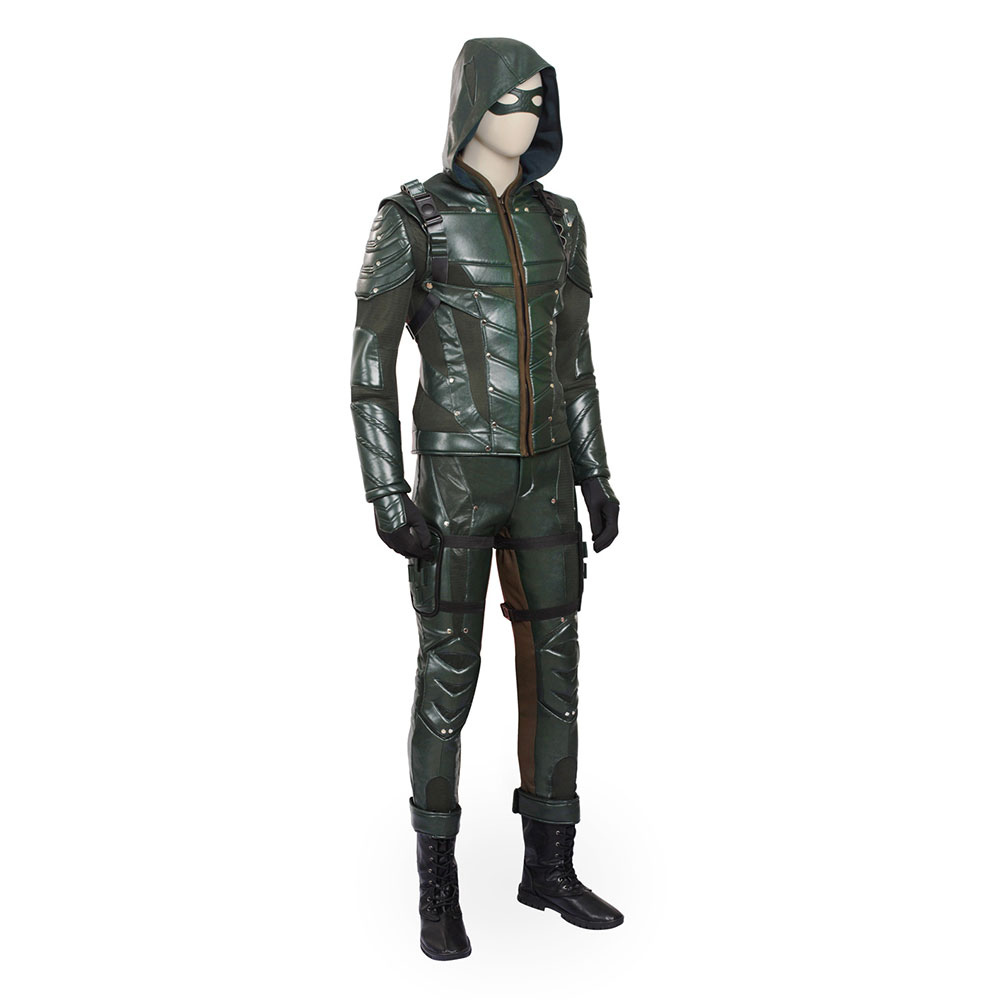 DC Comic Green Arrow Season 5 Oliver Queen Arrow Cosplay Costume With Boots Gloves Mask OutfitsTakerlama