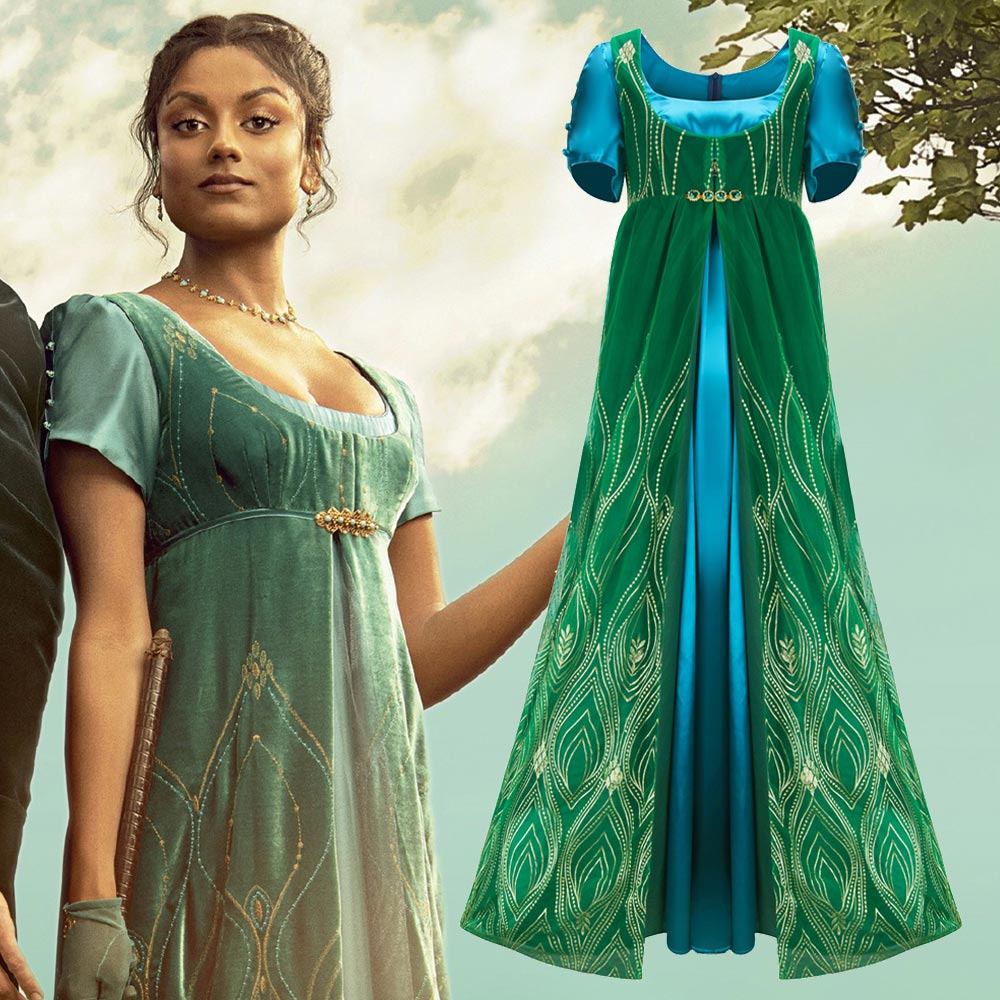 Takerlama Kate Bridgerton Costume Bridgerton Season 2 Blue Green Cosplay Dress