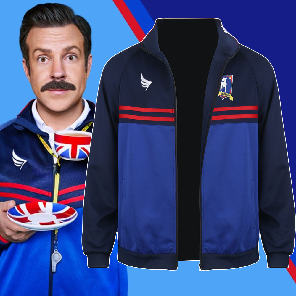 Ted Lasso Jason Sudeikis Track Blue Jacket Football Coach Fleece Lightweight Costume Men Takerlama