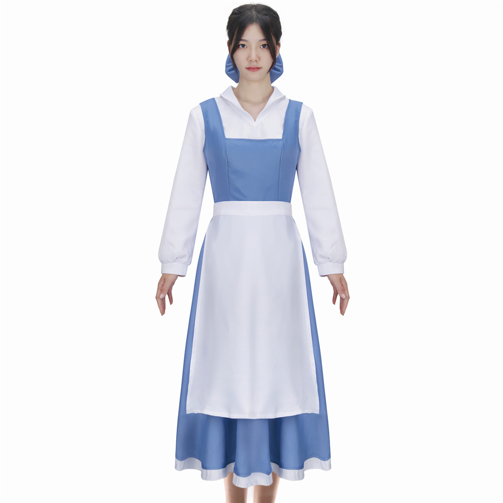 Beauty and Beast the Maid Gown Belle Apron Dress Outfit Cosplay Costume-Takerlama