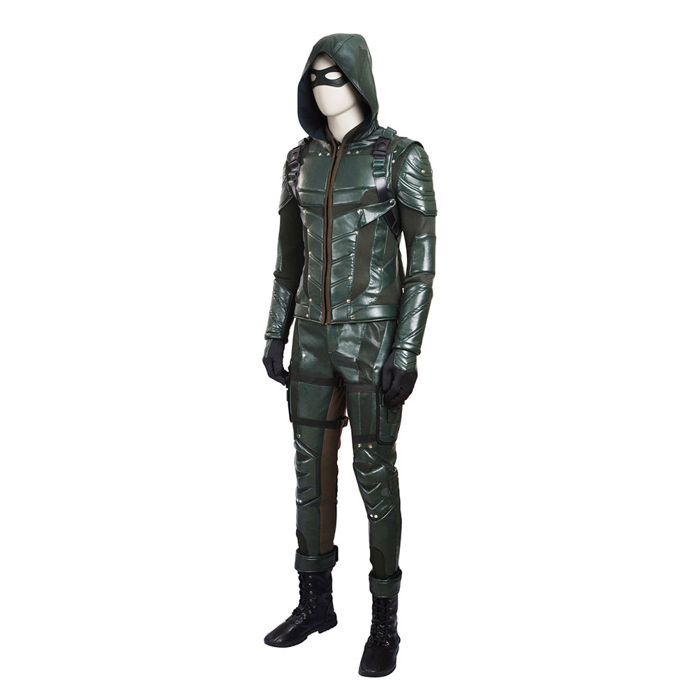 DC Comic Green Arrow Season 5 Oliver Queen Arrow Cosplay Costume With Boots Gloves Mask OutfitsTakerlama