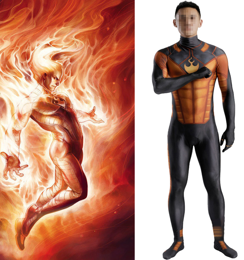 Human Torch Cosplay Costume Fantastic Four Johnny Storm Jumpsuit Takerlama