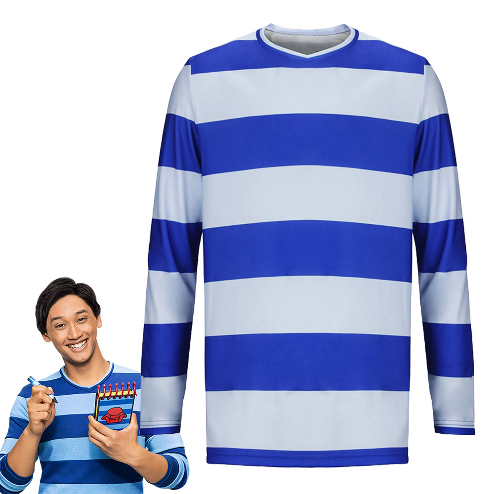 Josh Cosplay T-Shirt Blue's Clues & You Blue Stripe Costume