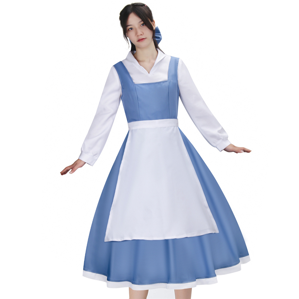 Beauty and Beast the Maid Gown Belle Apron Dress Outfit Cosplay Costume-Takerlama