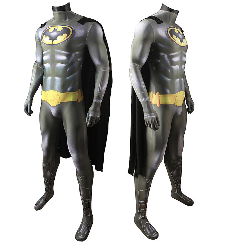 The Batman Cosplay Costume Michael Keaton Steel Superhero Grey Jumpsuit Cloak