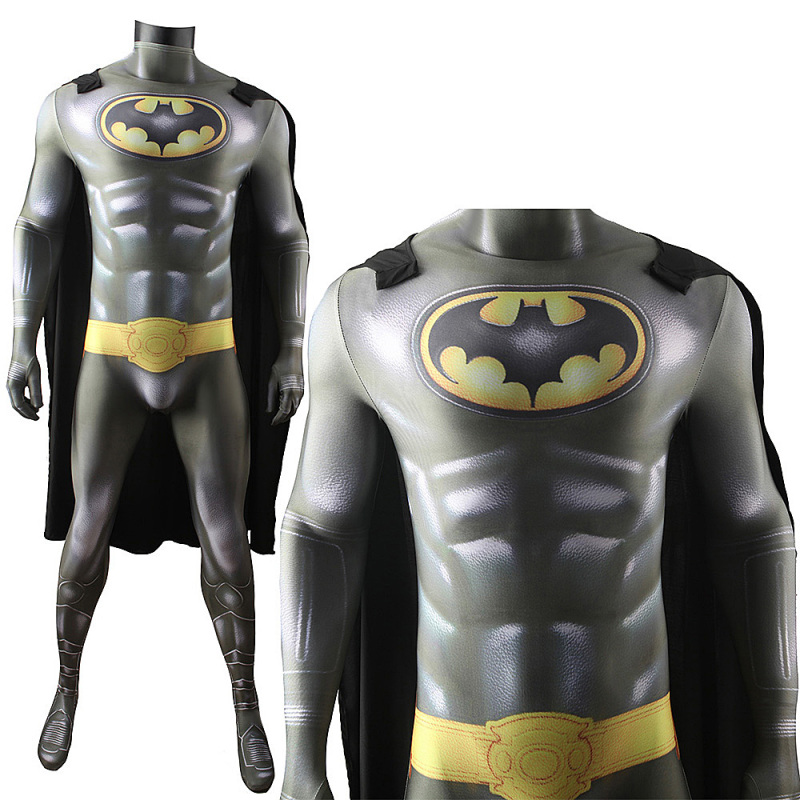 The Batman Cosplay Costume Michael Keaton Steel Superhero Grey Jumpsuit Cloak