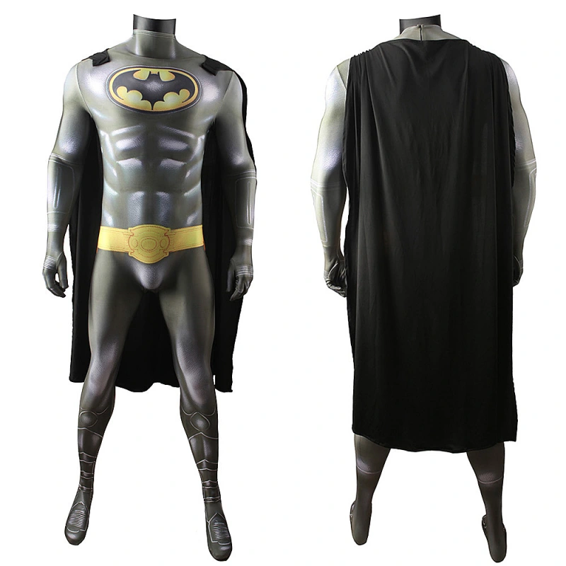 The Batman Cosplay Costume Michael Keaton Steel Superhero Grey Jumpsuit Cloak
