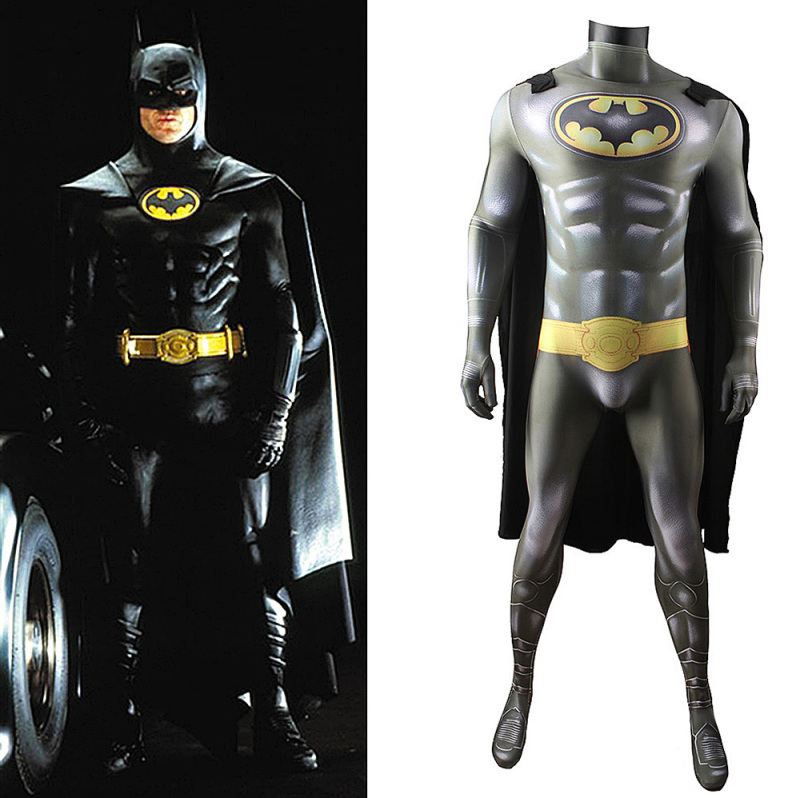 The Batman Cosplay Costume Michael Keaton Steel Superhero Grey Jumpsuit Cloak