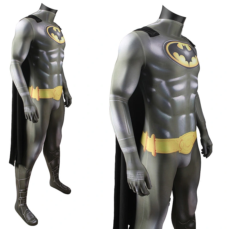 The Batman Cosplay Costume Michael Keaton Steel Superhero Grey Jumpsuit Cloak