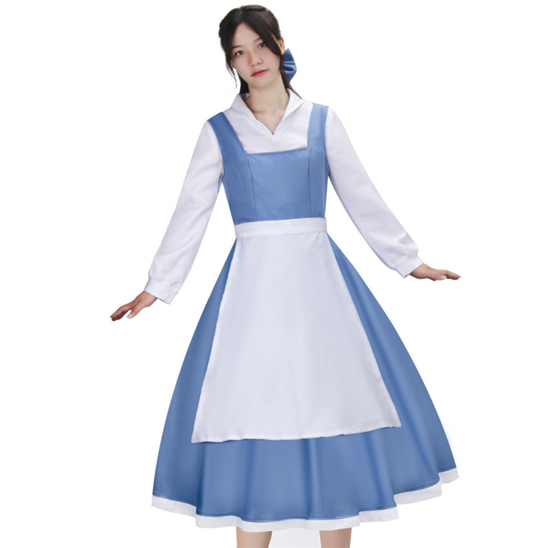 Beauty and Beast the Maid Gown Belle Apron Dress Outfit Cosplay Costume(In Stock)