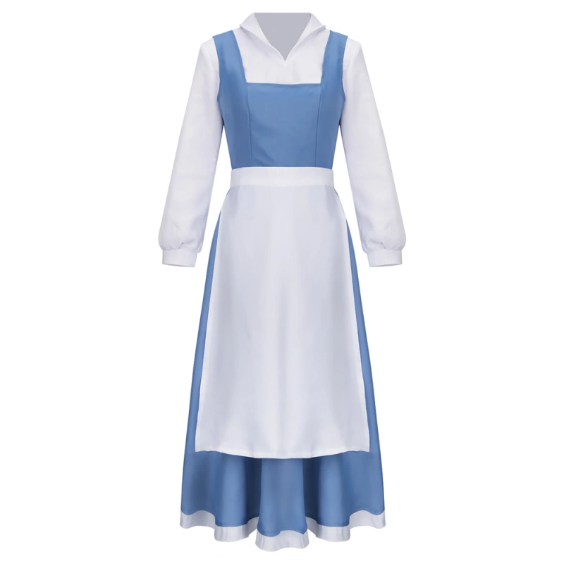 Beauty and Beast the Maid Gown Belle Apron Dress Outfit Cosplay Costume(In Stock)