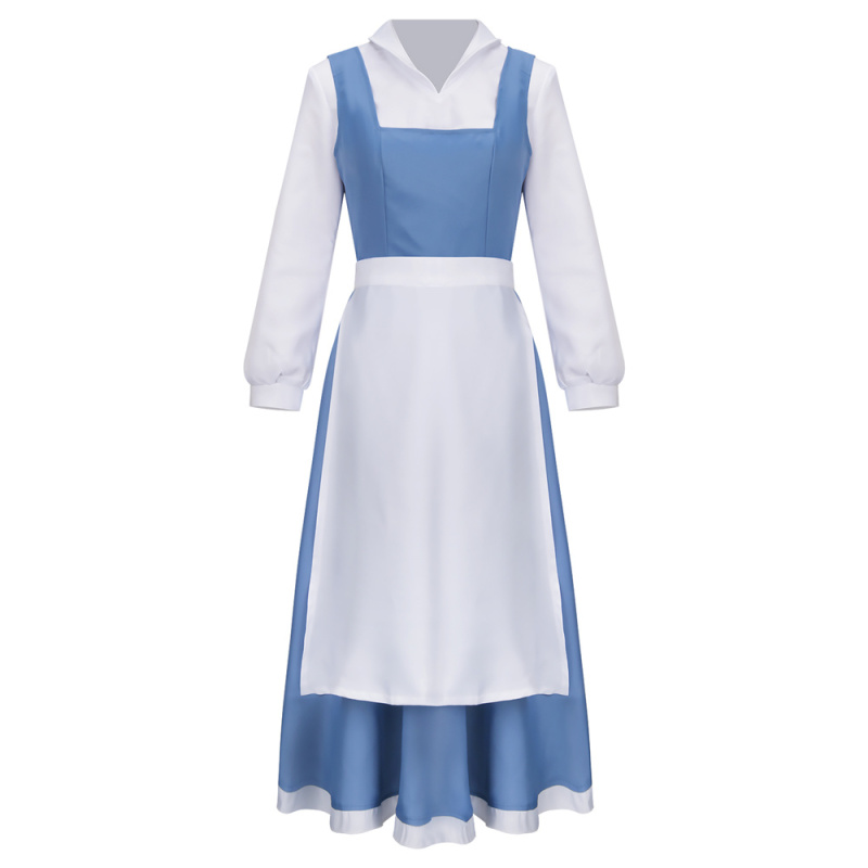 Beauty and Beast the Maid Gown Belle Apron Dress Outfit Cosplay Costume(In Stock)